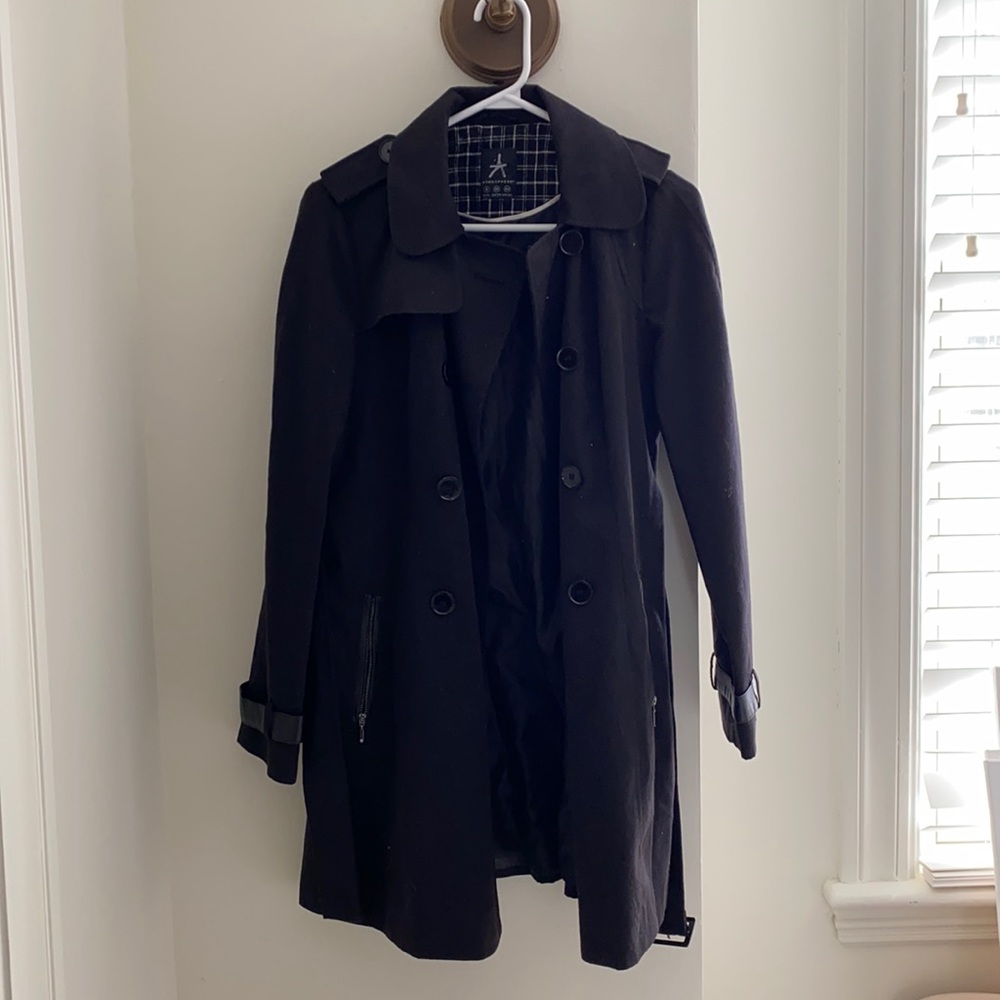Black Trench with Faux Leather Detail - Small